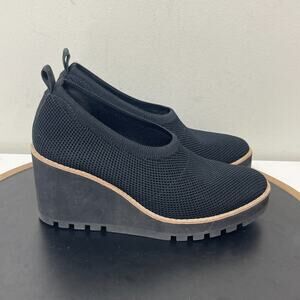 Eileen Fisher Shoes 6.5 Black Knit Platform Wedge Slip-On Comfort Minimalist